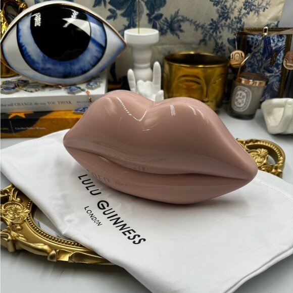 🆕 LULU GUINNESS 🧿 NWOT Iconic Lips Perspex Clutch - Blush Pink - Picture 14 of 16